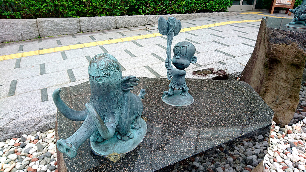 Bronz statues of catoon characters by Sonoyamam Shunji in Matsue City, Shimane Prefecture