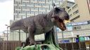 The Tyrannosaurus robot in front of Fukui Station